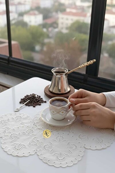 Altın Çeyiz Tekstil Delik Işi Antika Kokteyl Peçetesi 6 Adet - Bardak Altlığı...