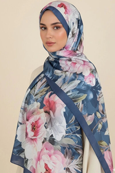 MetuCA Women's Blue Framed Large Floral Patterned Cotton Soft Textured Season...