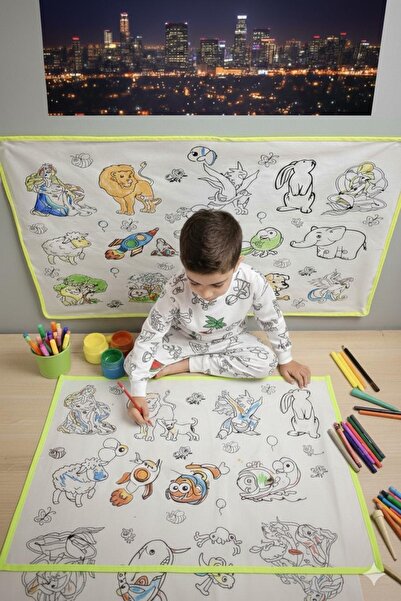 Esrabutik Çocuklar İçin Eğitici Boyanabilir Oyun Matı 75x50 ve Pijama Takımı ...