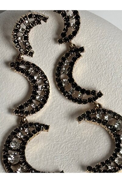 BHR AKSESUAR Gold Zircon Stone Big Dangle Moon Earrings (8.7 cm)