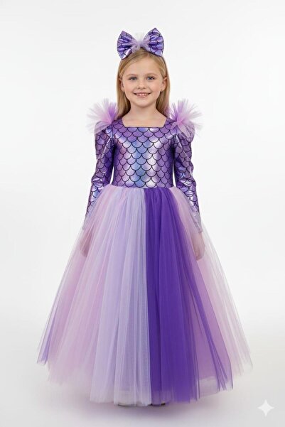 Buse&Eylül Bebe Rochie de petrecere pentru fete, cu mâneci lungi, din tul mov...