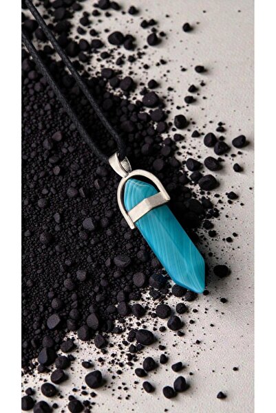 chic crazze Natural Blue Agate Stone Necklace