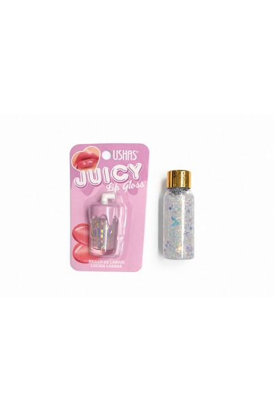 Ushas Juicy Lip Gloss + Glitter Decorative Lip Gloss Set, glossy, shiny effect