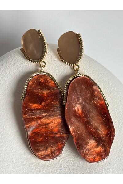 BHR AKSESUAR Gold Brown Dangle Earrings (7.5 cm)