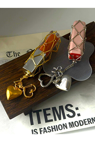 REBORN DESIGN Gold Color Heart Lip Gloss Bag Charm
