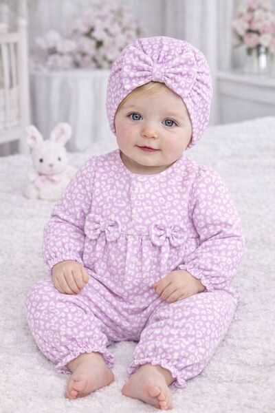 Nonna Baby Mini Bloom Kız Bebek Tulum & Şapka Takımı – Pamuklu Yenidoğan Seti