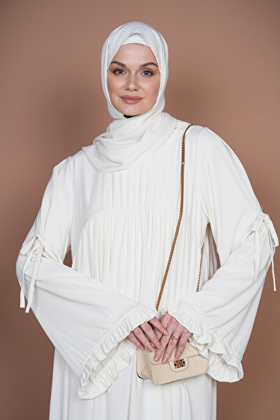 lunaferace Beyaz Kırık, Medine İpeği, ZERA Model Ferace Elbise, Robalı ve Boy...