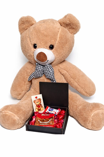 Toyaso Sevgiliye Hediye 80 Cm Sevimli Peluş Ayıcık ve Çikolatalı Hediye Kutusu