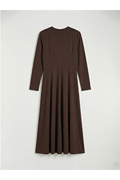 LC Waikiki M1 Sezon Brown Crew Neck Flared Dress