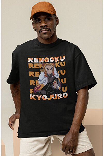 SEVBANO Μπλουζάκι με στάμπα Kyojuro Rengoku, Unisex, Oversize, με χαρακτήρα α...