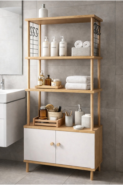 PEKA Banyo Düzenleyici Kapaklı Banyo Dolabı Çok Amaçlı Dolap 3 Katlı