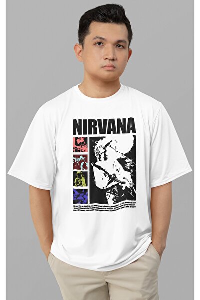 SEVBANO تي شيرت كبير الحجم مطبوع عليه فرقة موسيقى نيرفانا روك ميتال للجنسين