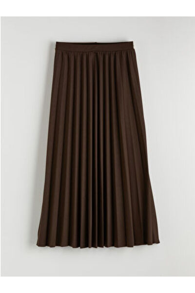LC Waikiki M1 Sezon Brown Elastic Waist Skirt Crepe Pleated
