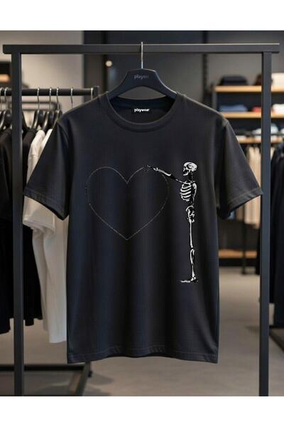 playwear PLAY WEAR Tricou unisex cu imprimeu MINIMAL HEART SKELETON, cu decol...