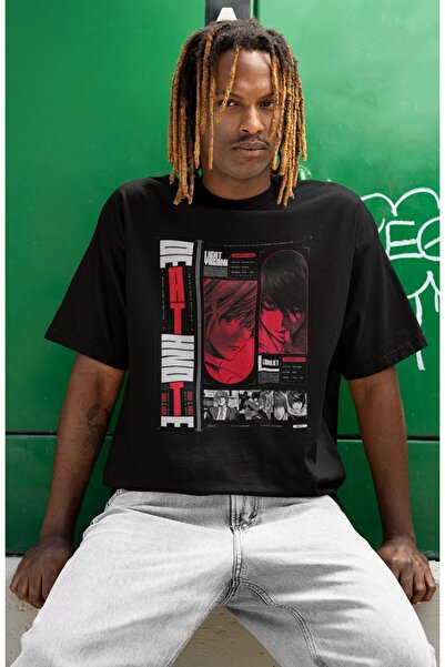 SEVBANO تي شيرت مطبوع عليه تصميم ديث نوت للجنسين كبير الحجم يحمل شخصيات من مس...
