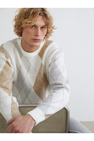 LC Waikiki Özmarka New Season Crew Neck Diamond Patterned Men's Knitwear Sweater