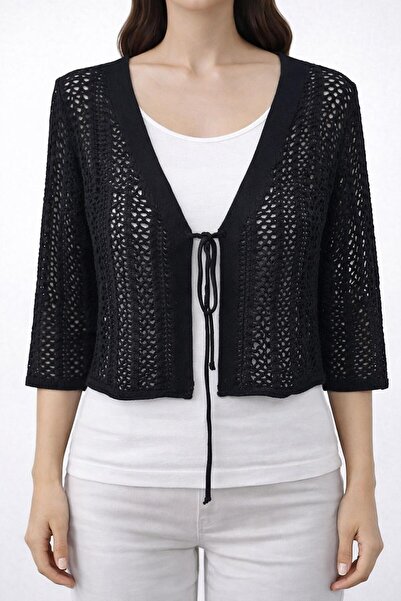 Neden Tekstil Black Tie-Up Mesh Bolero Cardigan