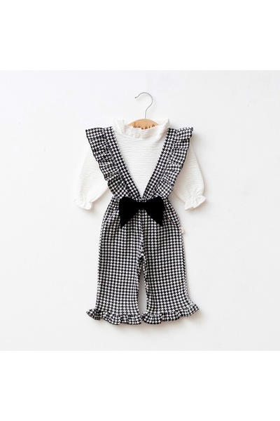 COLORED BABY Baby Girl 2-Piece Set Black and White Houndstooth Salopet and Bl...
