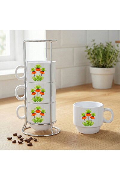 ZERYA Set of 4 Porcelain Coffee Cups with Inverted Tulip Flower Stand - Gulde...