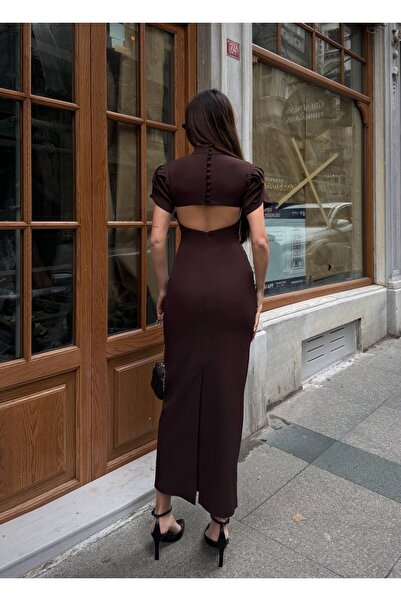 Julidress Premium Midi-Length Dress with Buttons on the Back and a Low-Cut Hi...