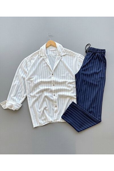 viperkombin Striped Shirt and Trousers Set Crepe Fabric