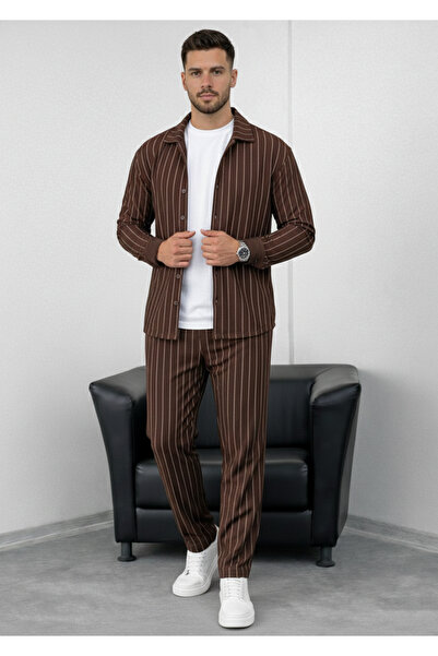 viperkombin Striped Shirt and Trousers Set Crepe Fabric