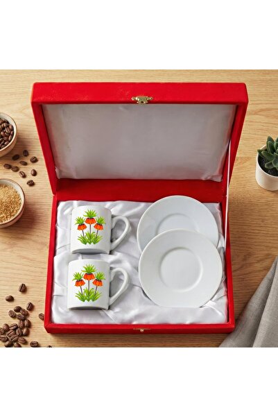 ZERYA طقم فناجين قهوة من البورسلين مكون من قطعتين مع تصميم زهرة التوليب باللو...