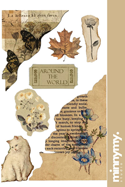 Minnymy Ephemera Collection Vintage Sticker, Çıkartma, Ajanda, Günlük, Planla...