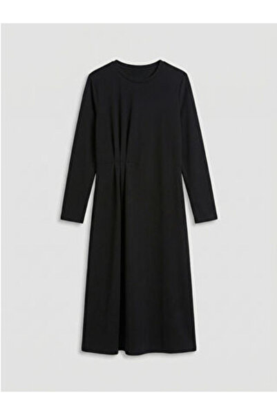 LC Waikiki M1 Sezon Black Crew Neck Ruched Dress