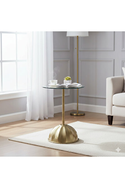 Generic Elegant Glass Side Table with Metal Base