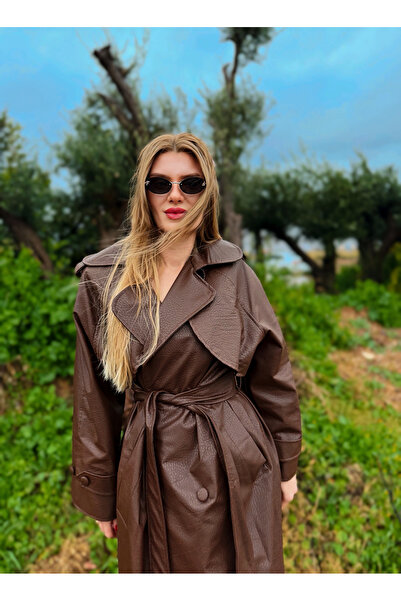 Store Premium Crocodile Textured Padded Leather Coat – Bitter Brown