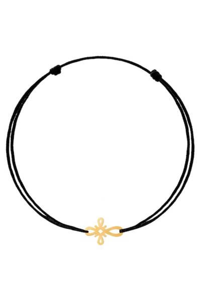 Wild Bracelets Bratara Aur 14k cu charm cruciulita, reglabila si snur de mata...