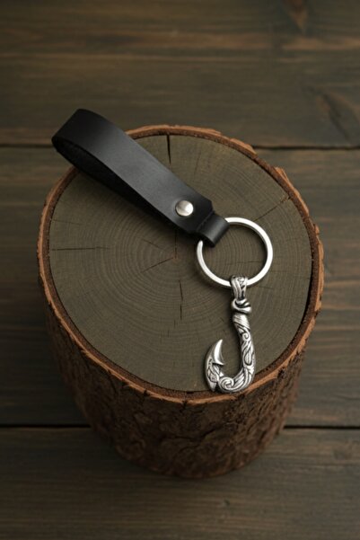 AB Takı Hook Design Real Leather Keychain Black Genuine Leather Keychain Fash...