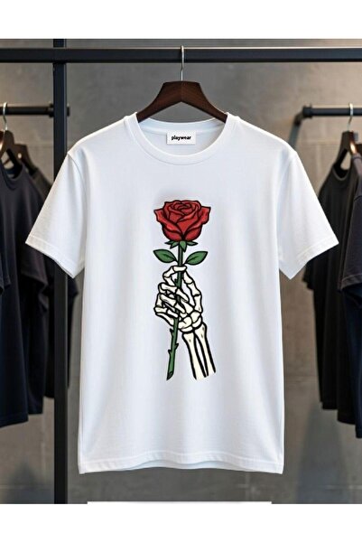 playwear PLAY WEAR Tricou unisex cu imprimeu SKELETON RED ROSE, cu decolteu t...