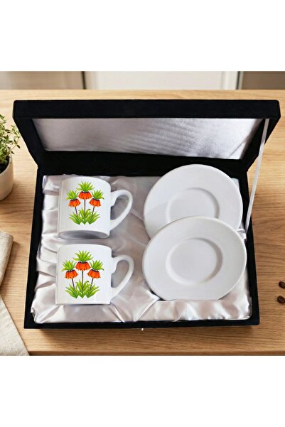 ZERYA طقم فناجين قهوة من البورسلين مكون من قطعتين مع تصميم زهرة التوليب العكس...