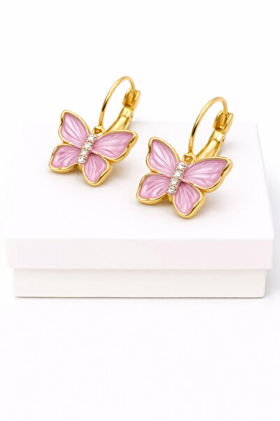 MakeWell Butterfly Figured Stone Detailed High Quality Brass Dangle Earrings ...
