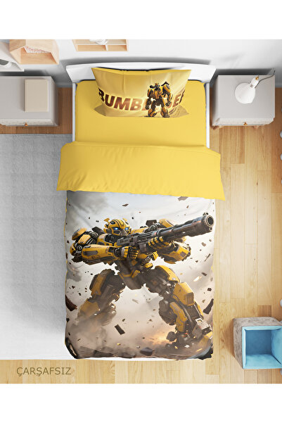Erays Home Set de lenjerie de pat pentru băieți, cu model Bumblebee Transform...