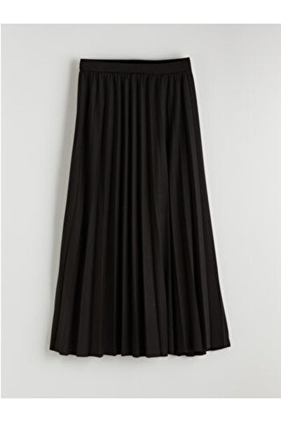 LC Waikiki M1 Sezon Black Elastic Waist Skirt Crepe Pleated