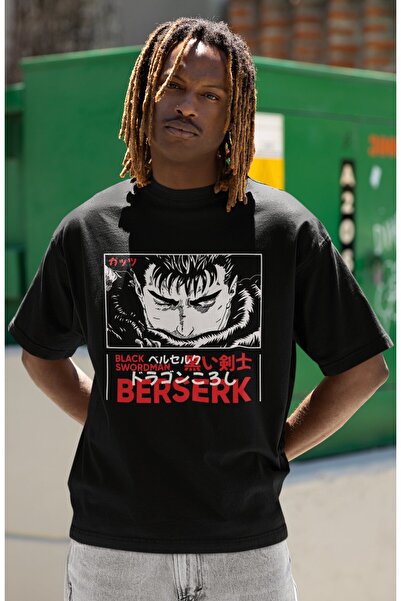 SEVBANO Tricou unisex supradimensionat cu imprimeu Black Swordman Berserk Gut...