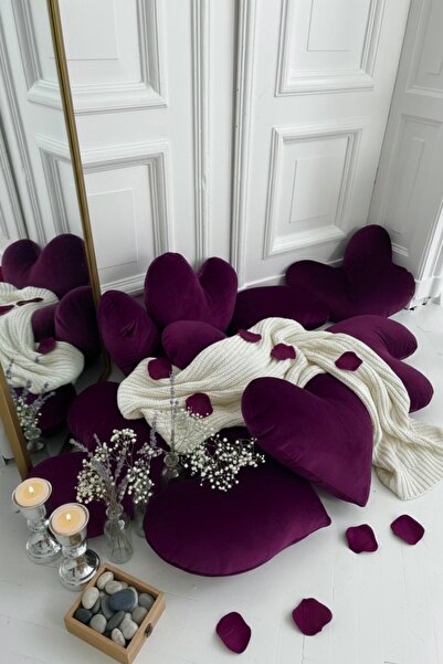 FARCY 1 Piece XXL Size Velvet Fabric Decorative Heart Pillow (60 cm)