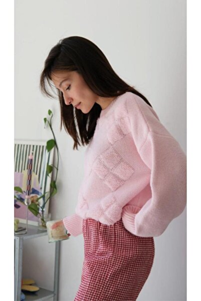 AlanTeks Crew Neck Baklava Pattern Plush Detailed Casual Thick Knitwear Sweat...