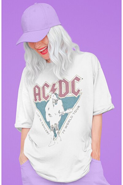 SEVBANO Μπλουζάκι AC DC Music Group World Tour με στάμπα Unisex Oversize