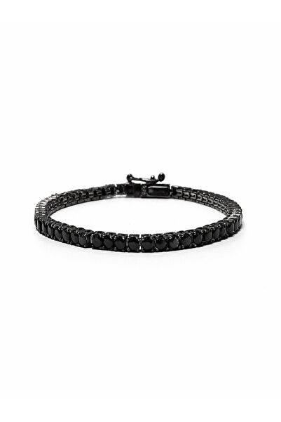 FELICELY 925 Silver Rhodium Plated Tennis Full Black Bracelet