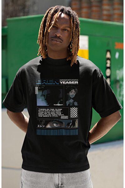 SEVBANO Tricou unisex supradimensionat cu imprimeu Eren Yeager Yeagerist, cu ...