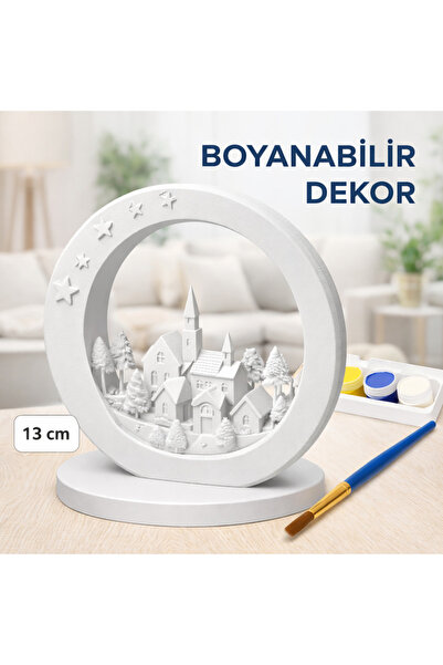 WeSank Boyanabilir Dekor Ay Köy Figürlü – 13 cm – 6’l? Boya ve F?rça Dahil Ho...