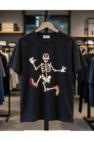 playwear PLAY WEAR Unisex Bol Kalıp MOR BASE SHOES SKELETON Tricou imprimat c...