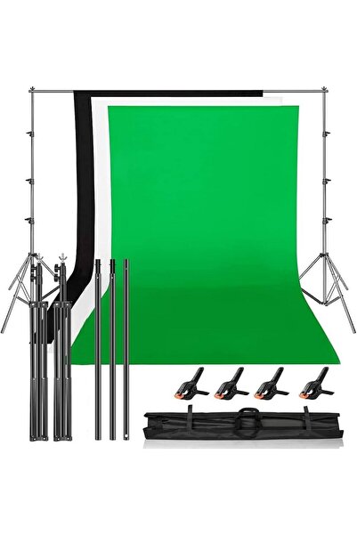 AZT 200x300cm 2x3mt Fon Perde Tutucu Background Çekim Standı Beyaz Yeşil Siya...