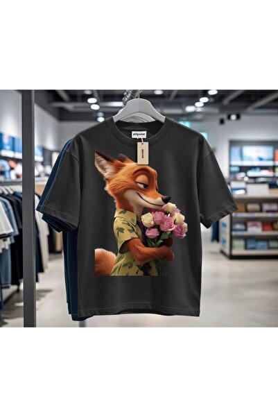 playwear PLAY WEAR Tricou unisex cu imprimeu FOX FLOWER, cu decolteu rotund