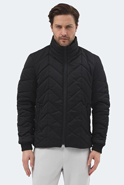 Slazenger Beast Men's Stand Collar Zippered Black Coat & Jacket