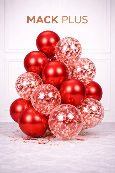 MACK PLUS 10’lu Kırmızı ve Şeffaf Balon Seti – Kırmızı Pul Detaylı Şık Parti ...